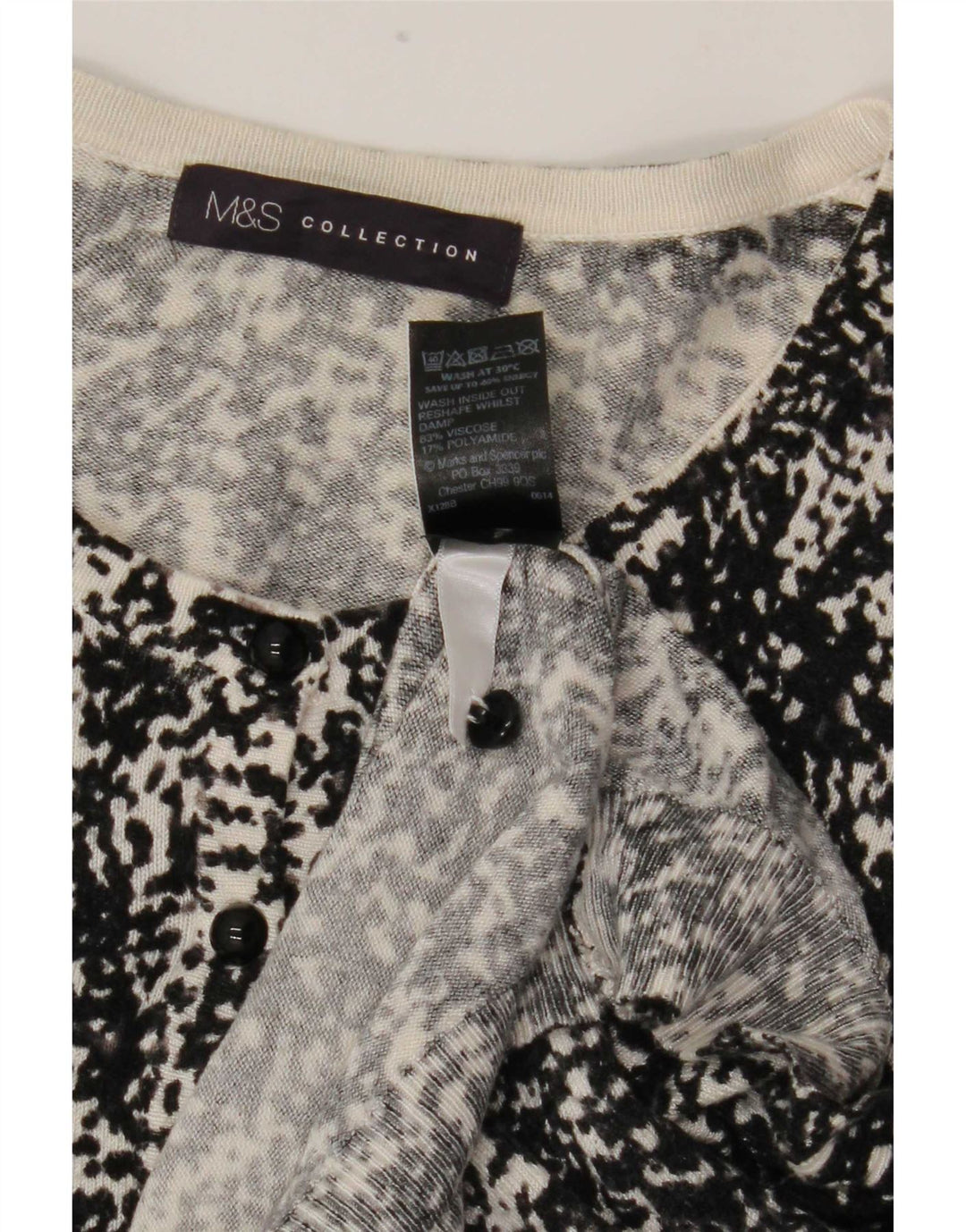 Suéter cardigã feminino Marks & Spencer com padrão abstrato Reino Unido 16 grande preto