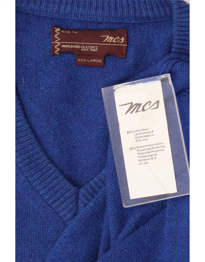 Suéter masculino Marlboro Classics com decote em V 3XL lã azul