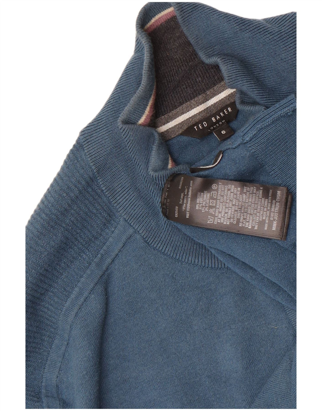 Suéter masculino Ted Baker com zíper e pescoço tamanho 6 2XL azul viscose