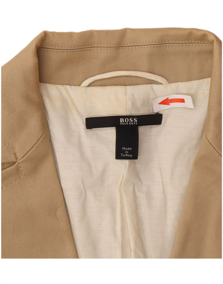 Jaqueta blazer feminina Hugo Boss com 3 botões Reino Unido 10 pequeno algodão bege clássico