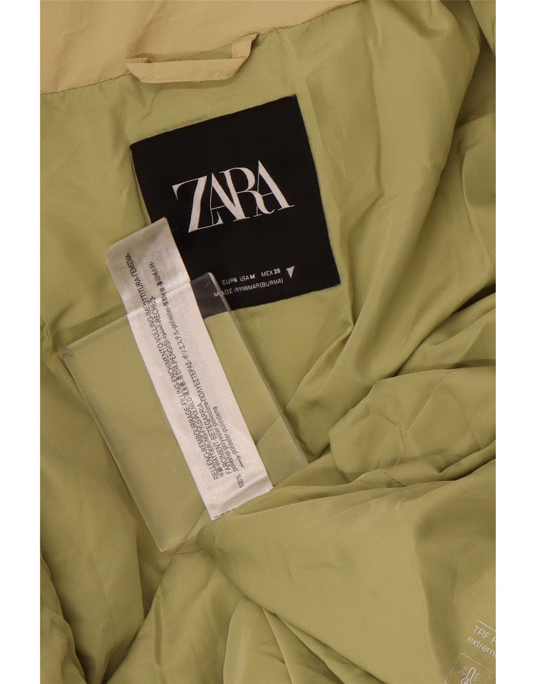 Jaqueta acolchoada superdimensionada feminina ZARA UK 14 poliéster bege médio