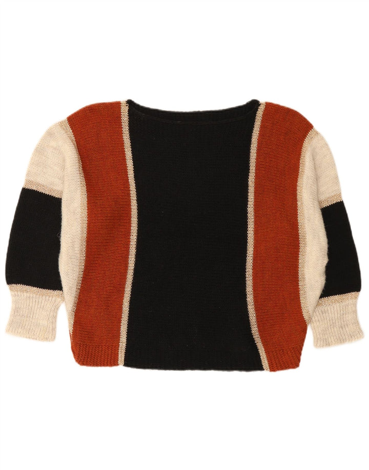 Suéter feminino vintage com gola canoa UK 16 grande multicolorido