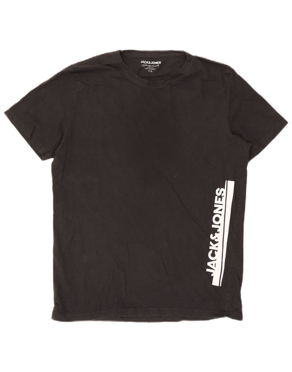 Camiseta gráfica masculina Jack & Jones grande algodão preto