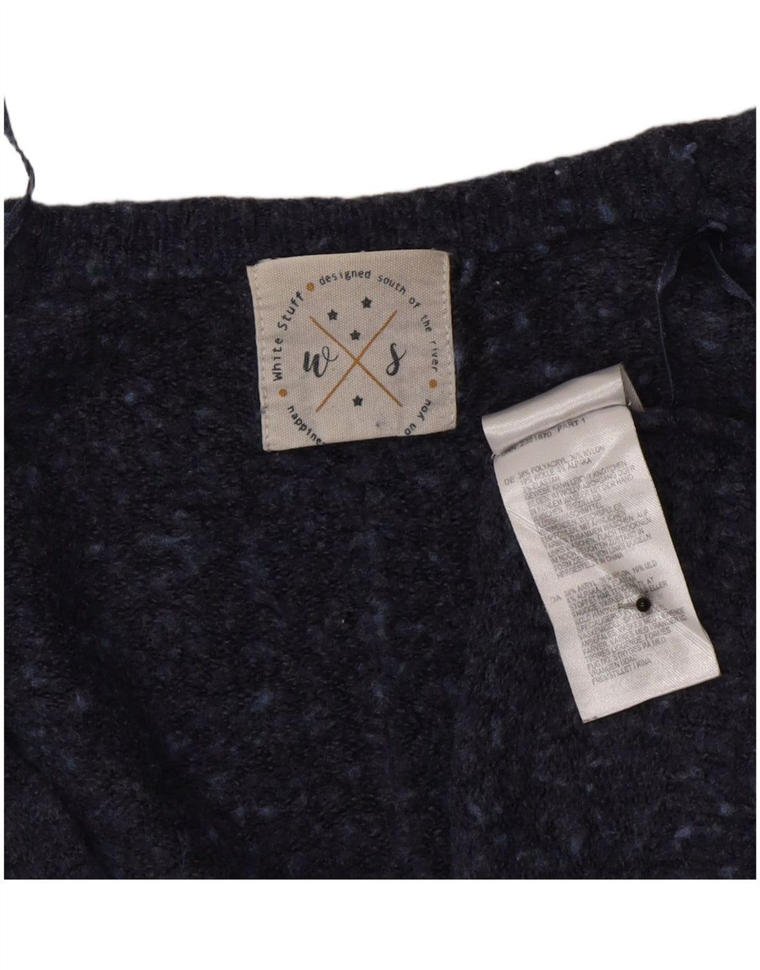 Suéter cardigã aberto feminino White Stuff Reino Unido 18 XL azul marinho manchado