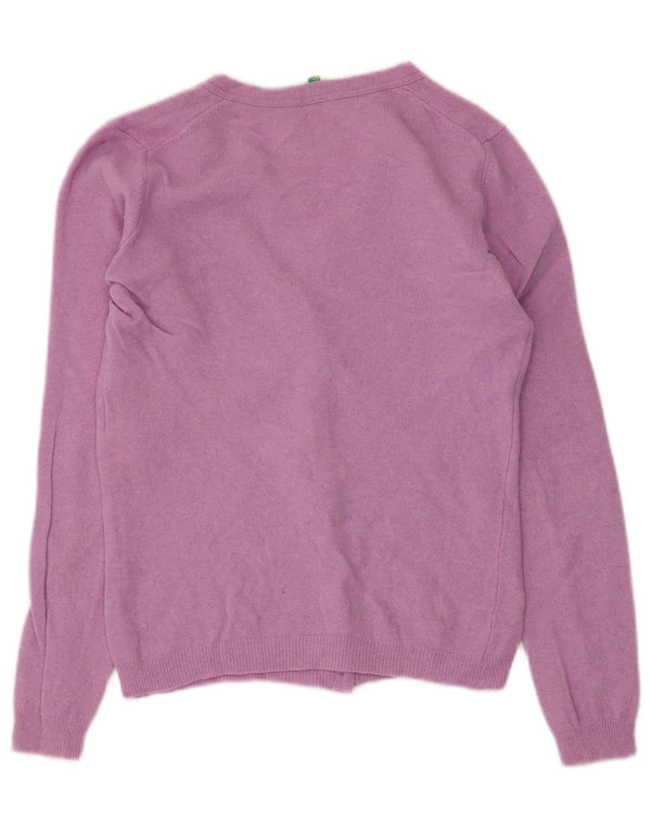 Suéter feminino Benetton Crop Cardigan UK 10 pequena lã virgem rosa