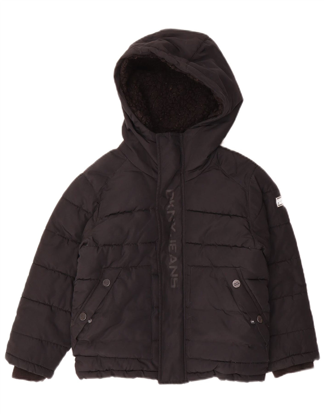 Jaqueta acolchoada com capuz gráfico Dkny Boys 5-6 anos poliéster preto