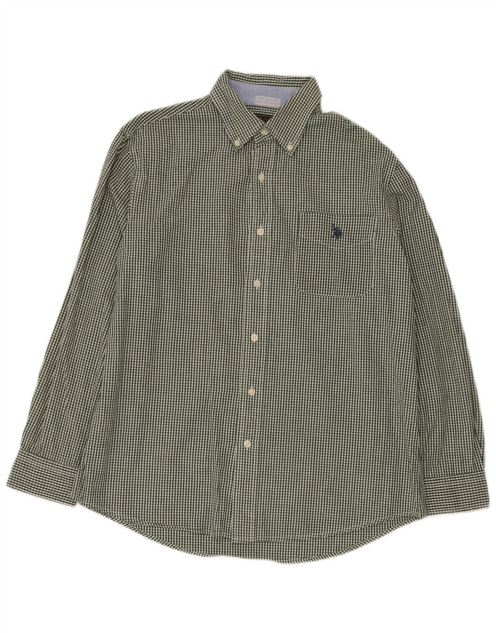 ASSN POLO DOS EUA. Camisa masculina algodão guingão verde médio