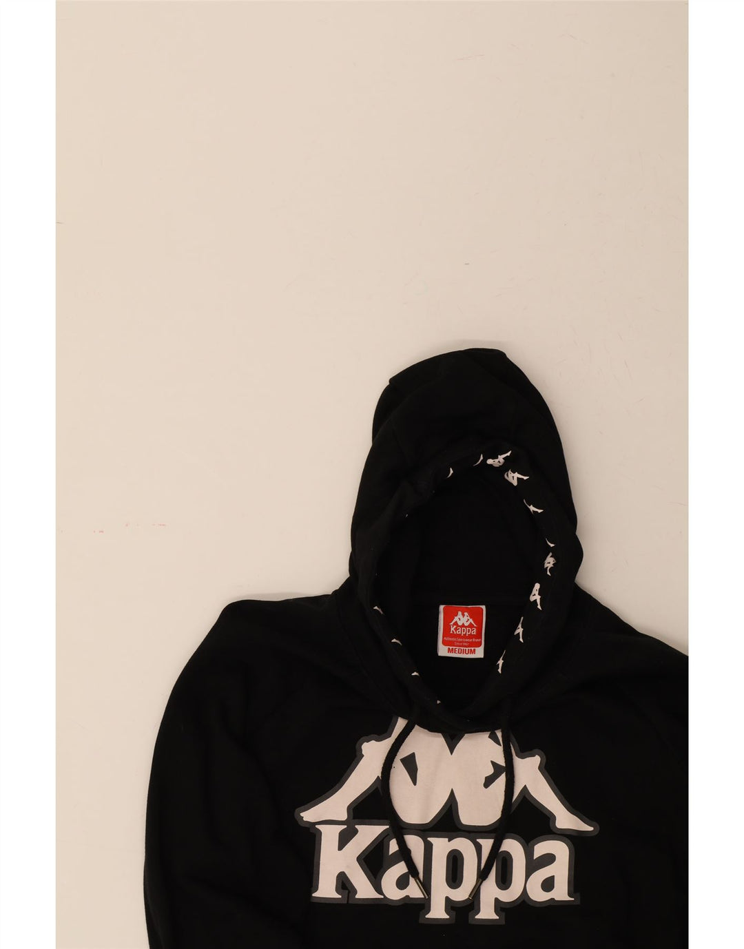 KAPPA Womens Graphic Hoodie Jumper UK 14 Medium Black Cotton Vintage Kappa and Second-Hand Kappa from Messina Hembry 