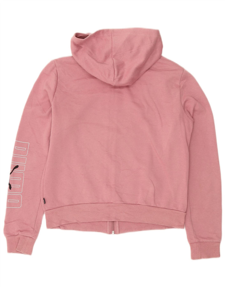 Suéter feminino Puma com capuz e zíper gráfico UK 14 algodão rosa médio