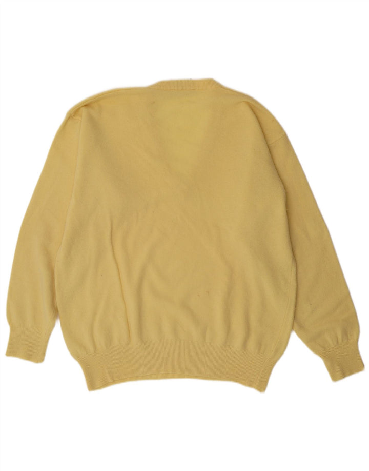 Suéter masculino VINTAGE com decote em V IT 52 grande lã amarela