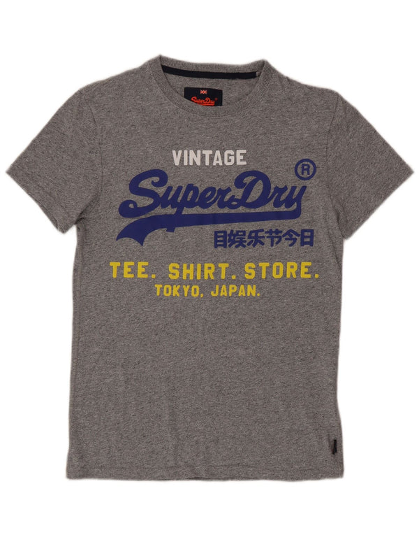 Superdry camiseta masculina gráfica top pequeno algodão manchado cinza