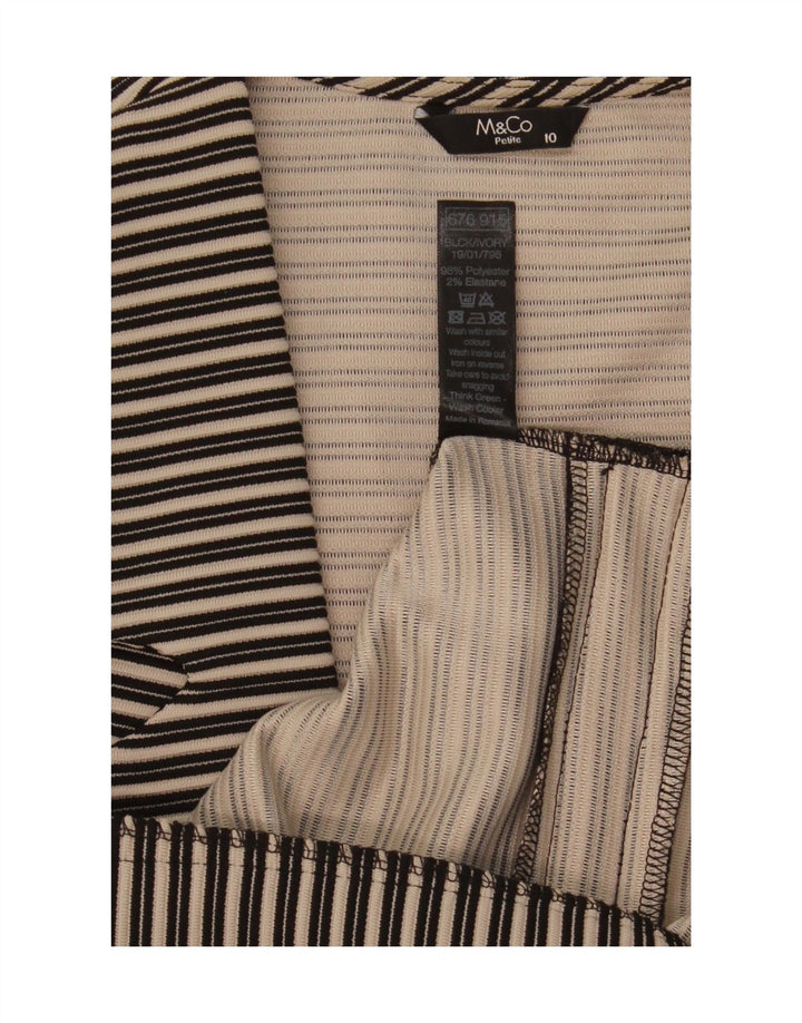 Jaqueta blazer feminina M&Co pequena manga 3/4 aberta Reino Unido 10 listrada preta pequena