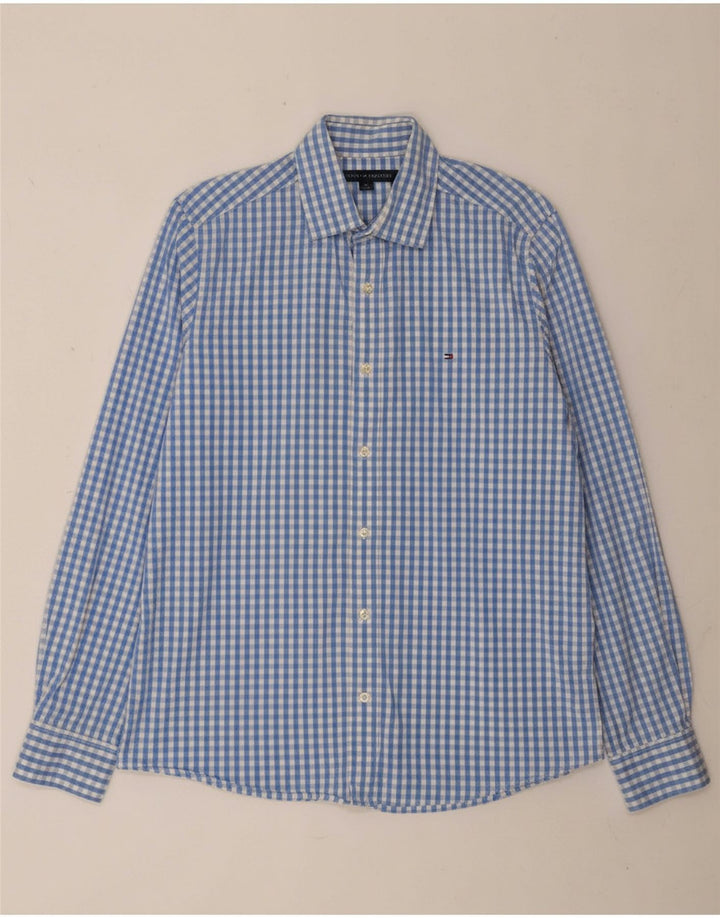 Camisa masculina TOMMY HILFIGER pequena algodão guingão azul