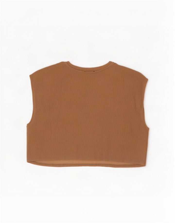 Blusa feminina Zara cropped sem mangas oversized Reino Unido 10 pequena bege