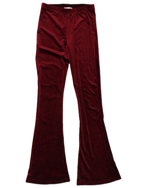 Calça casual feminina Topshop Velvet Flare Reino Unido 8 pequena W27 L33 Borgonha