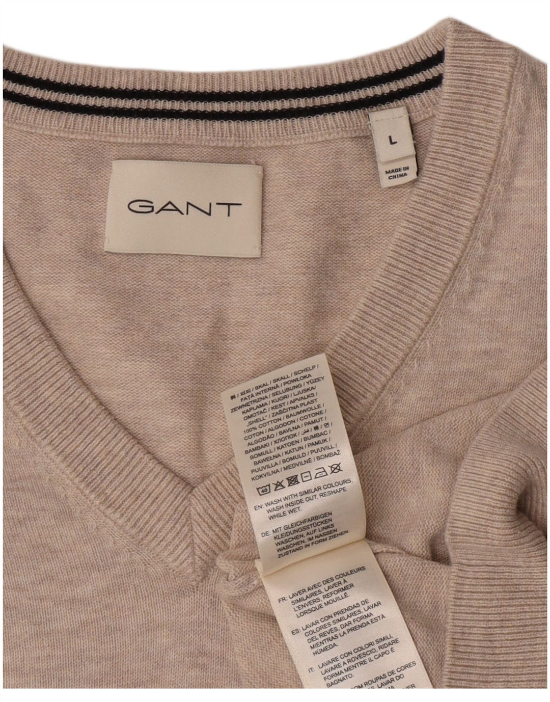 Suéter feminino Gant com decote em V, grande algodão cinza