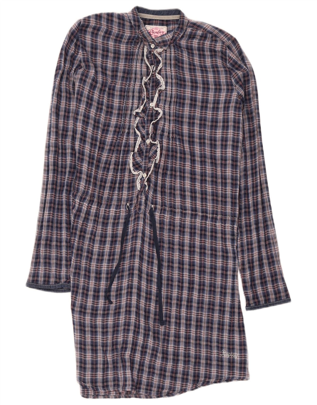 Replay Vestido feminino com babados na frente e pulôver shift 13-14 anos azul marinho xadrez
