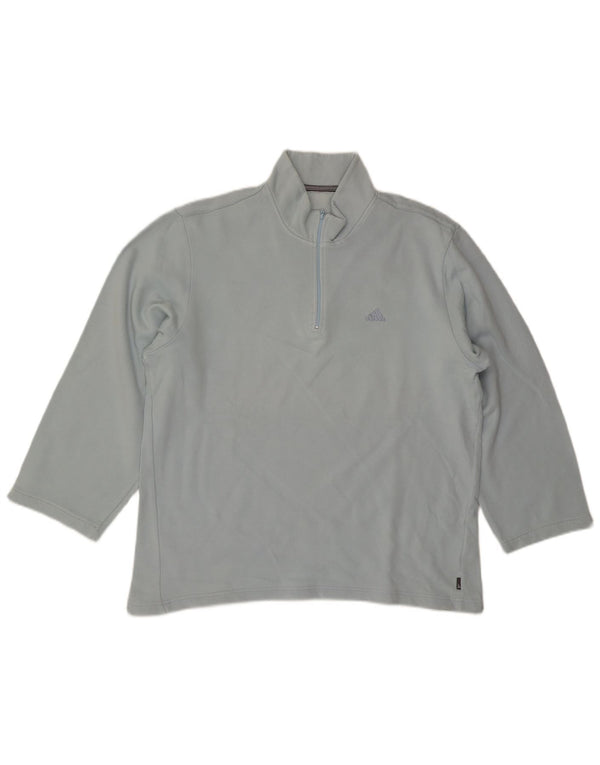 Adidas Mens Zip Neck Top Manga Longa Médio Algodão Azul