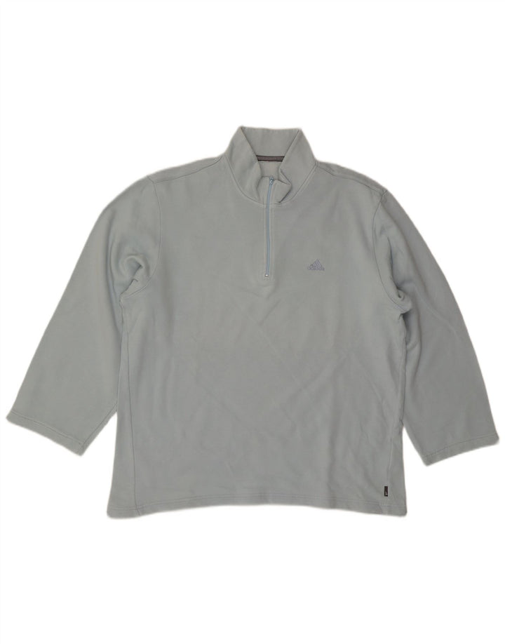 Adidas Mens Zip Neck Top Manga Longa Médio Algodão Azul