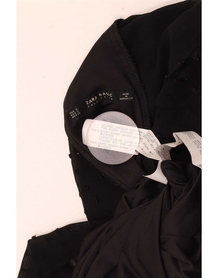 Vestido básico feminino Zara UK 10 pequeno poliéster manchado preto
