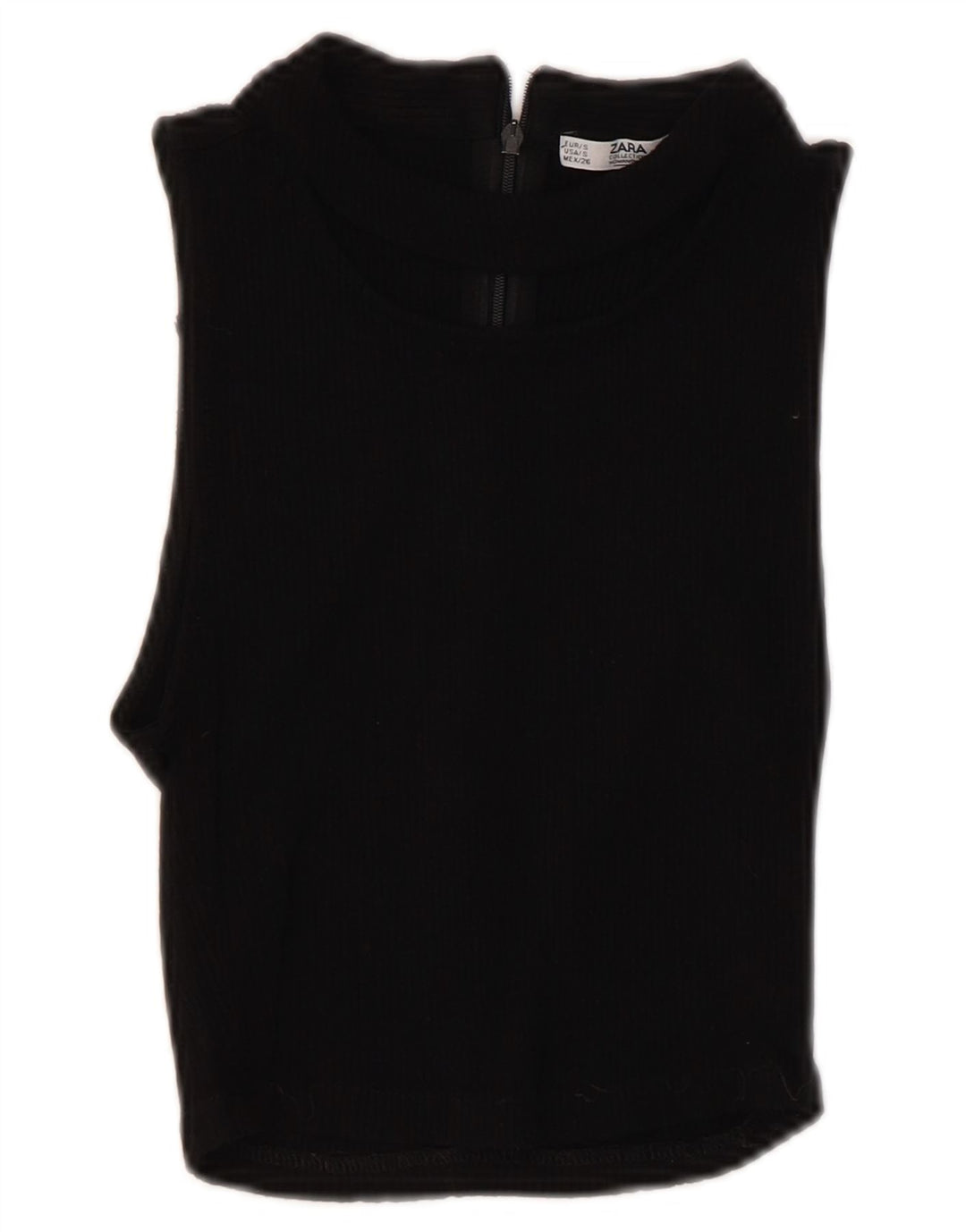 Zara Top curto sem mangas feminino UK 8 pequeno preto viscose