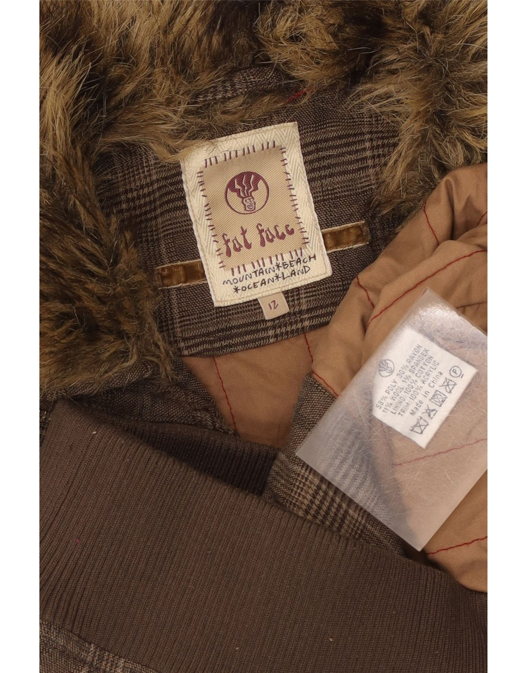 Fat Face Womens Gilet UK 12 Poliéster Houndstooth Marrom Médio