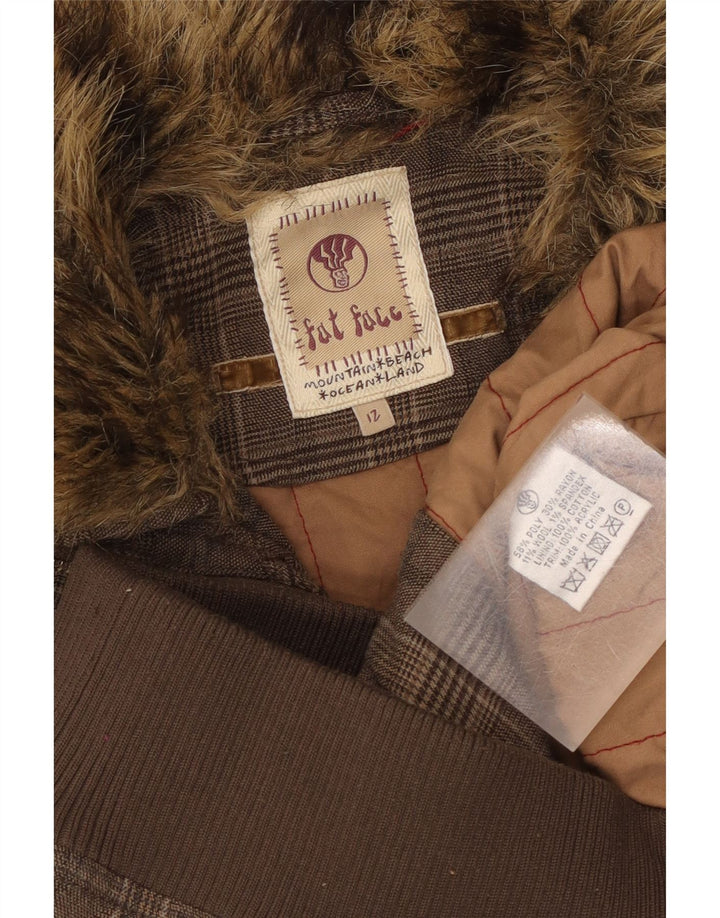 Fat Face Womens Gilet UK 12 Poliéster Houndstooth Marrom Médio