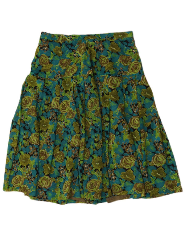 Saia feminina vintage plissada linha A W30 verde médio floral