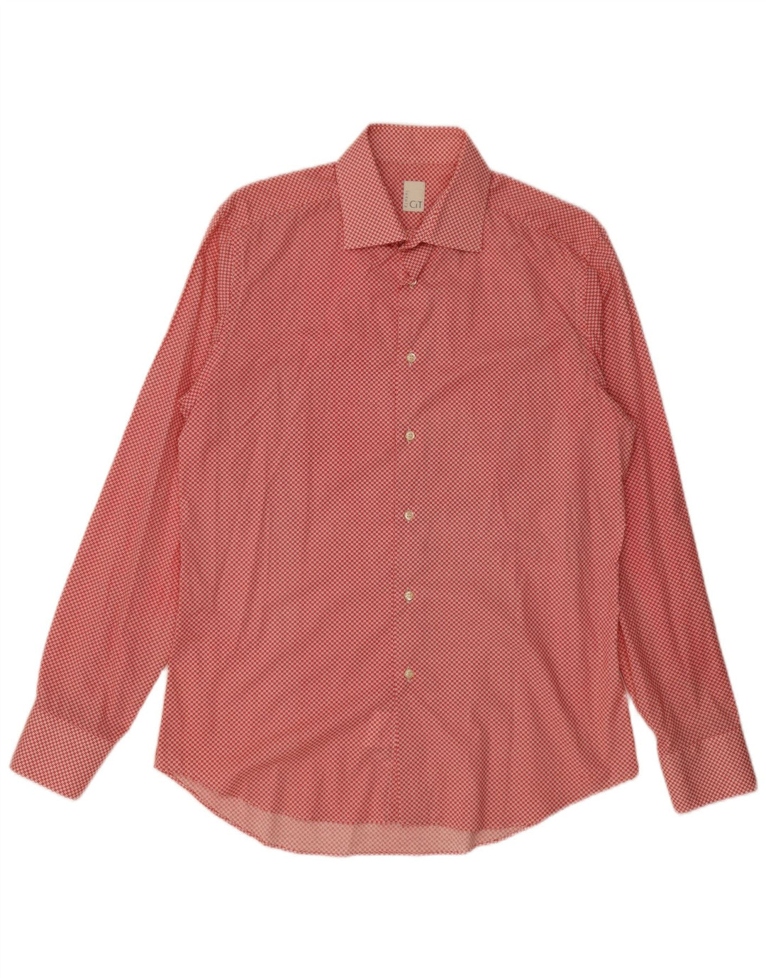 Camisa masculina vintage tamanho 40 15 3/4 algodão geométrico vermelho médio