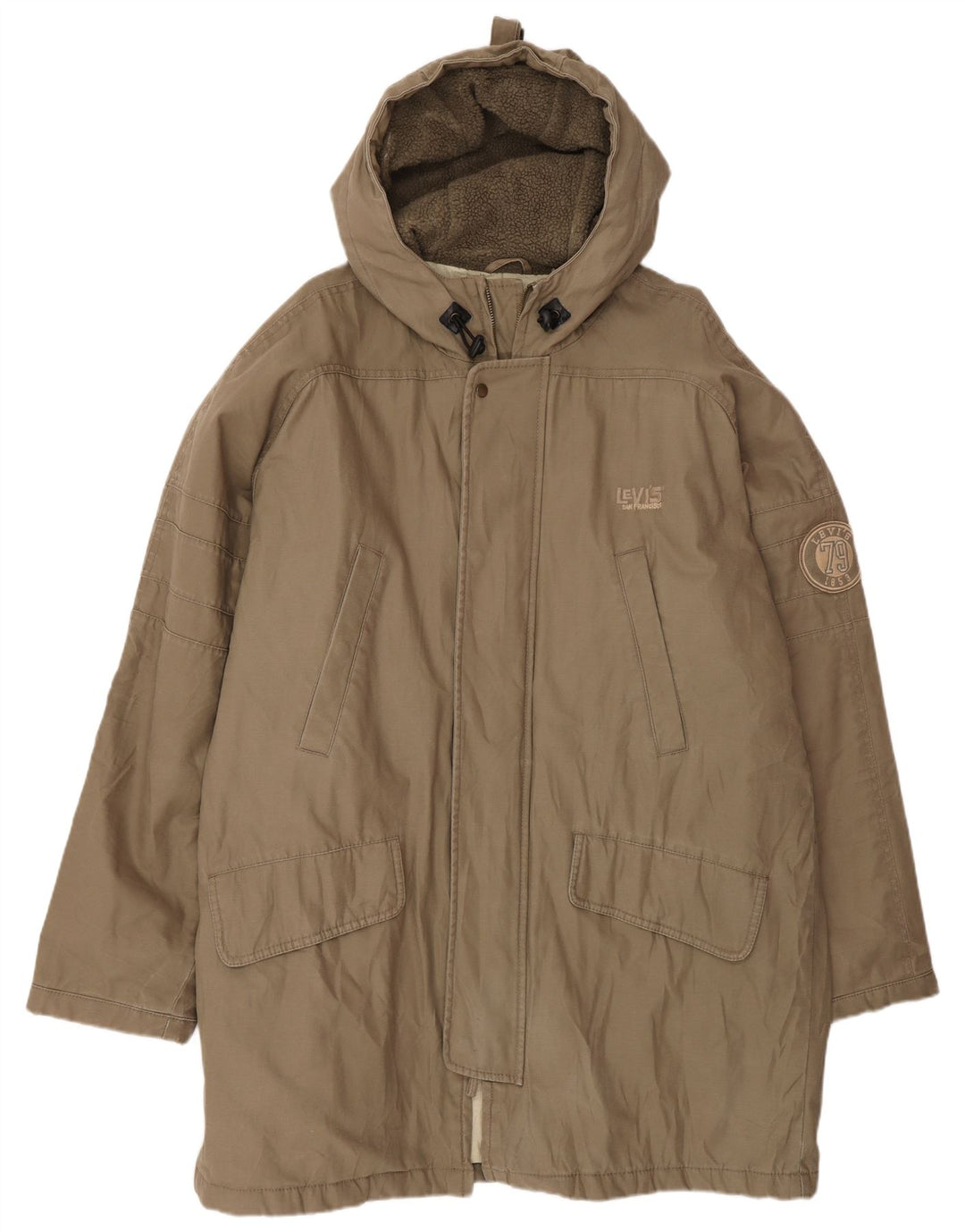 Jaqueta Parka masculina com capuz Levi's UK 40 grande algodão bege