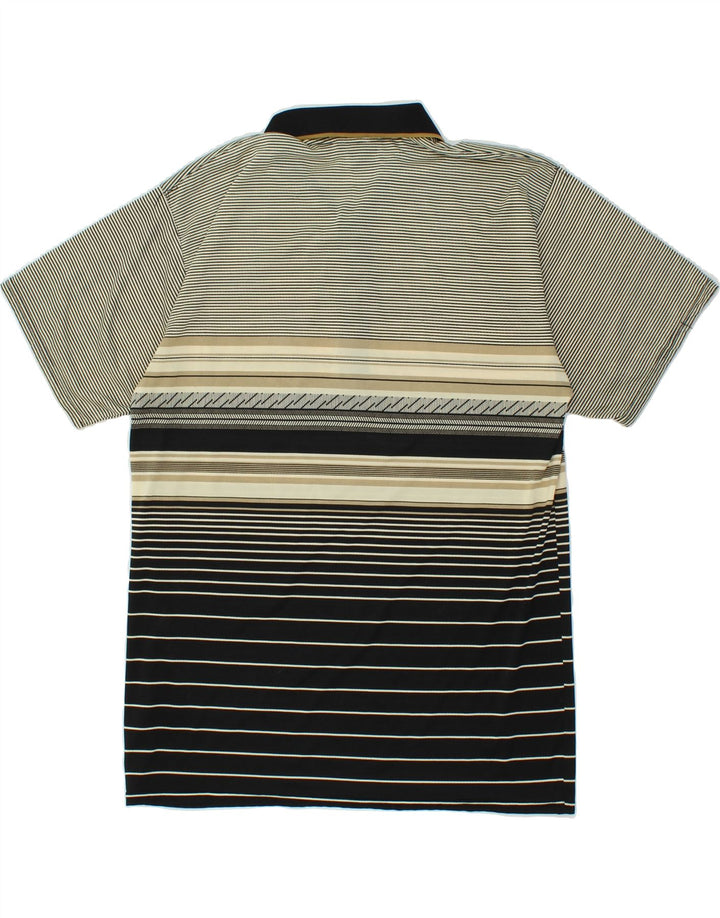 Camisa polo masculina VINTAGE poliéster listrado cinza médio