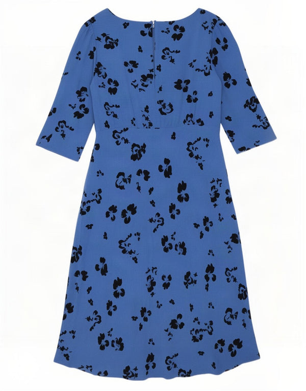 Vestido feminino Marks & Spencer manga 1/2 império Reino Unido 14 azul médio floral