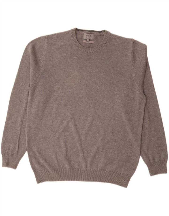 Suéter masculino MARKS & SPENCER com gola redonda, algodão cinza grande