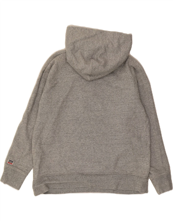 LEVI'S Womens Crop Graphic Oversized Hoodie Jumper UK 16 Large Grey Cotton Vintage Levi's and Second-Hand Levi's from Messina Hembry 