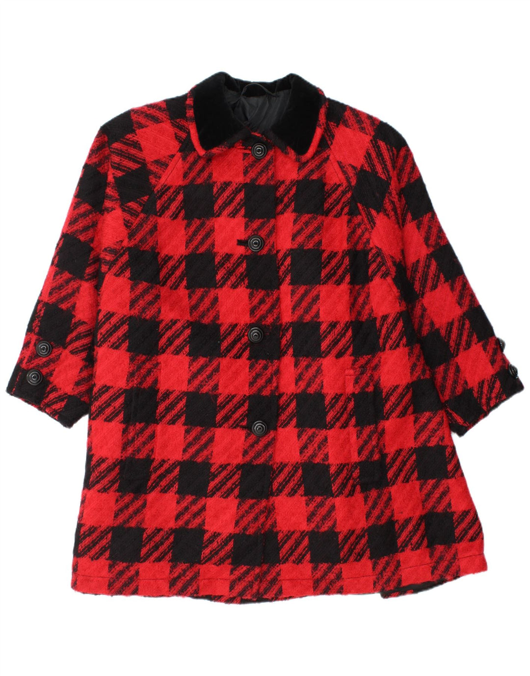 Sobretudo feminino vintage de grandes dimensões IT 42 lã virgem houndstooth vermelha média