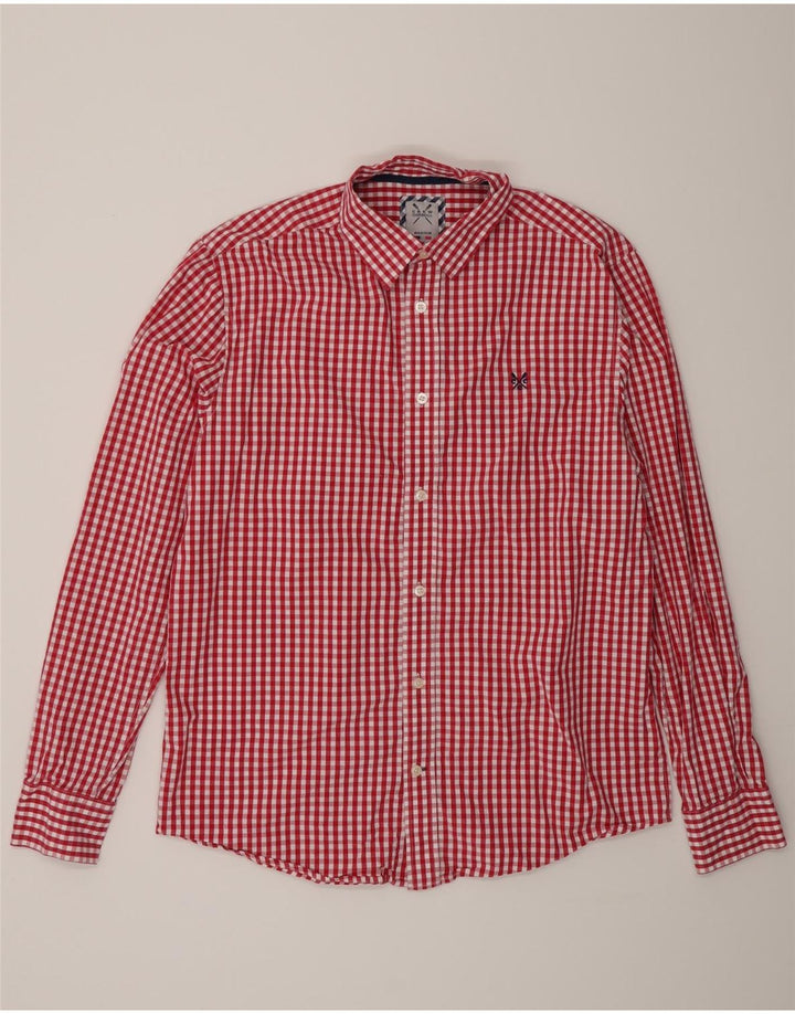Camisa masculina de ajuste clássico da Crew Clothing, algodão guingão vermelho médio