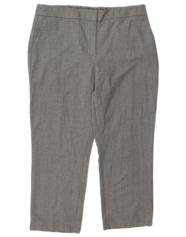 Calças cortadas femininas Marks & Spencer Reino Unido 14 grande W34 L24 poliéster cinza