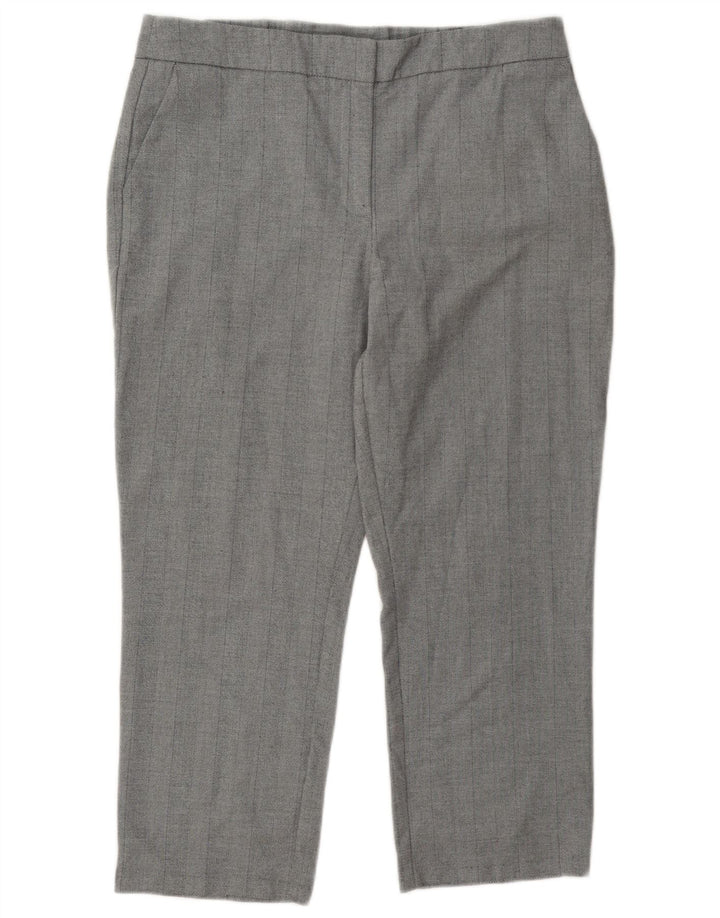 Calças cortadas femininas Marks & Spencer Reino Unido 14 grande W34 L24 poliéster cinza