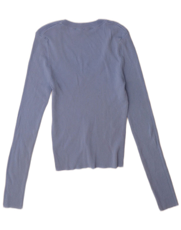 Top feminino Zara manga comprida UK 12 azul médio