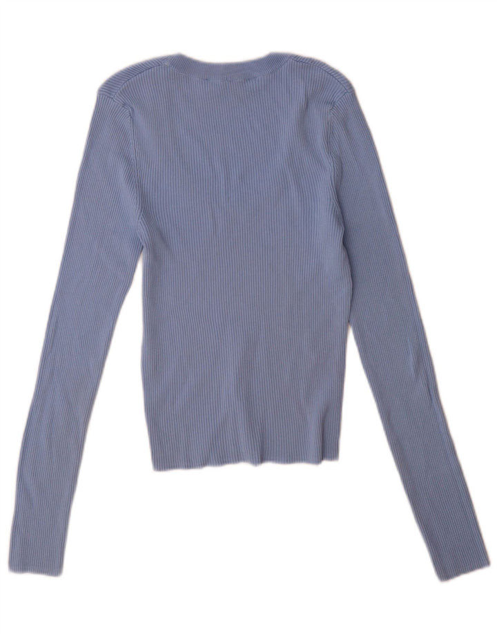Top feminino Zara manga comprida UK 12 azul médio
