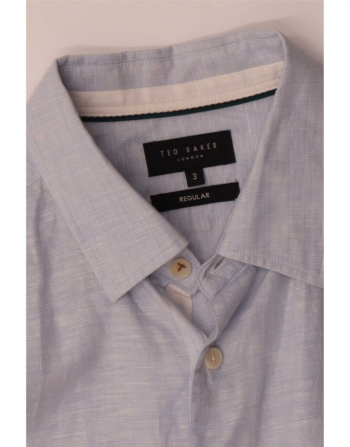 Camisa masculina Ted Baker de ajuste regular tamanho 3 linho azul médio
