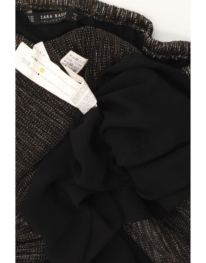 Zara Womens Oversized Crop Off Ombro Top UK 4 XS Poliéster manchado preto