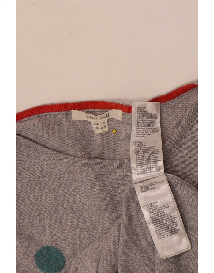 Suéter feminino com gola canoa White Stuff Reino Unido 10 bolinhas cinza pequenas