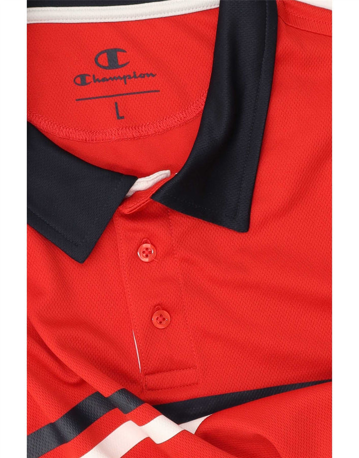 Camisa polo masculina de rugby Champion grande listrada vermelha