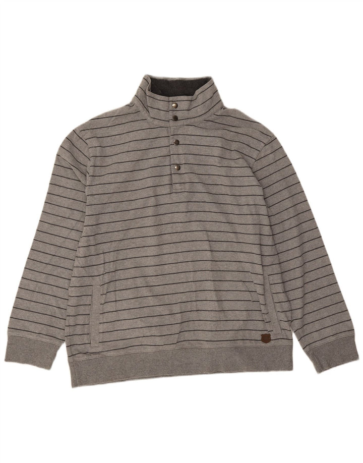 Suéter masculino Marks & Spencer com gola redonda e algodão listrado cinza XL