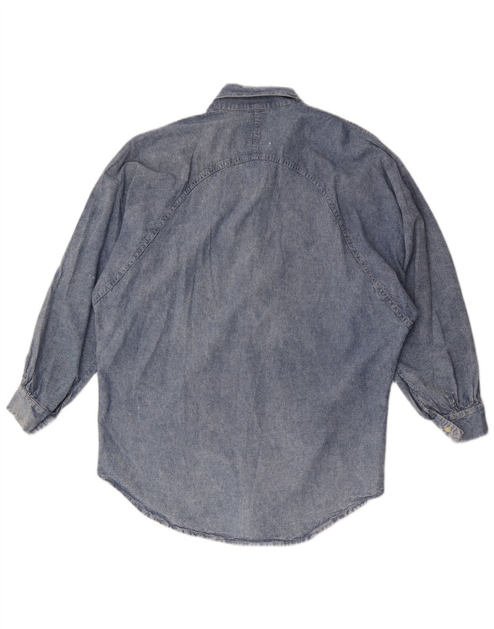 Camisa jeans feminina vintage de grandes dimensões Reino Unido 14 algodão azul médio