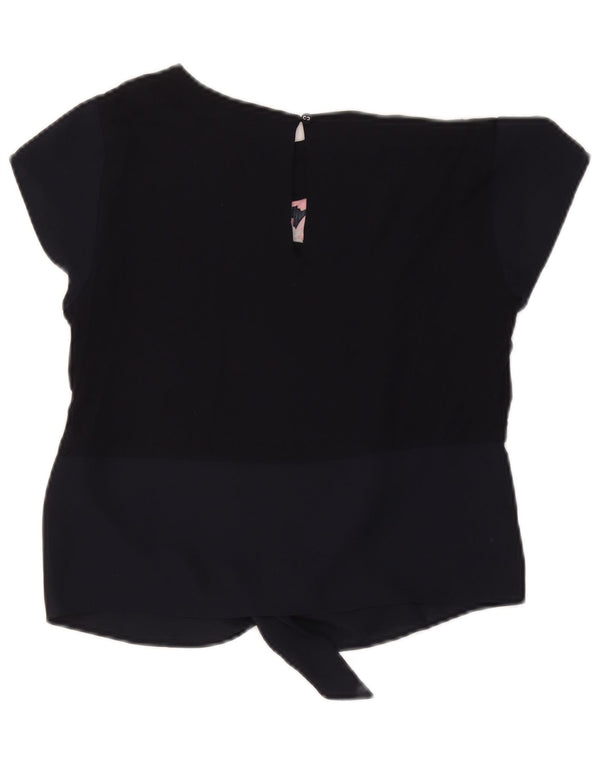 Oasis Womens Crop Front Tie Blouse Top UK 8 Small Navy Blue Floral Viscose