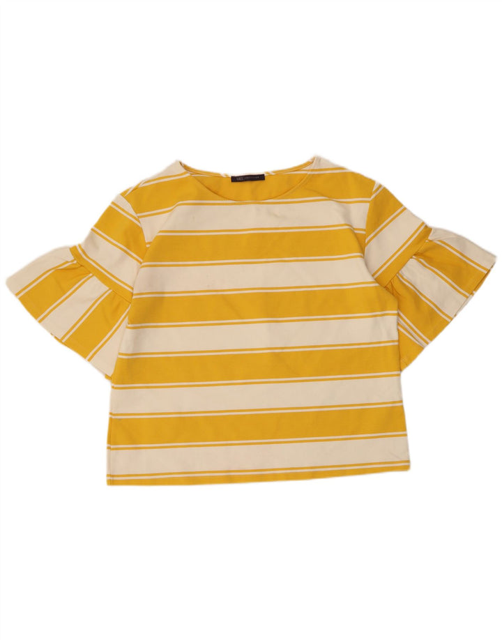 Top curto feminino Marks & Spencer Reino Unido 14 grande algodão listrado amarelo