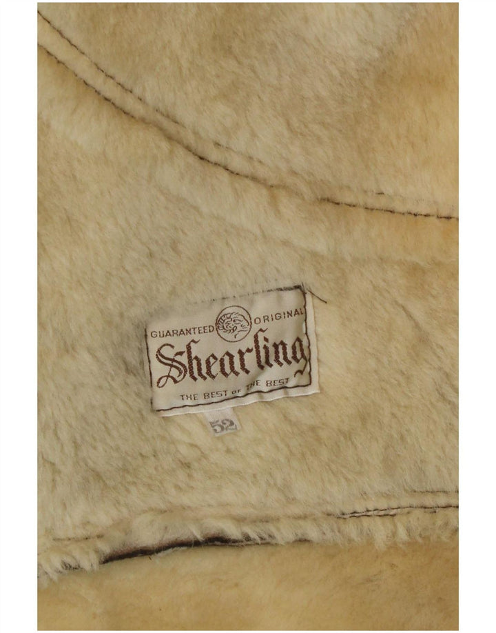 Jaqueta masculina vintage de shearling IT 52 XL marrom shearling