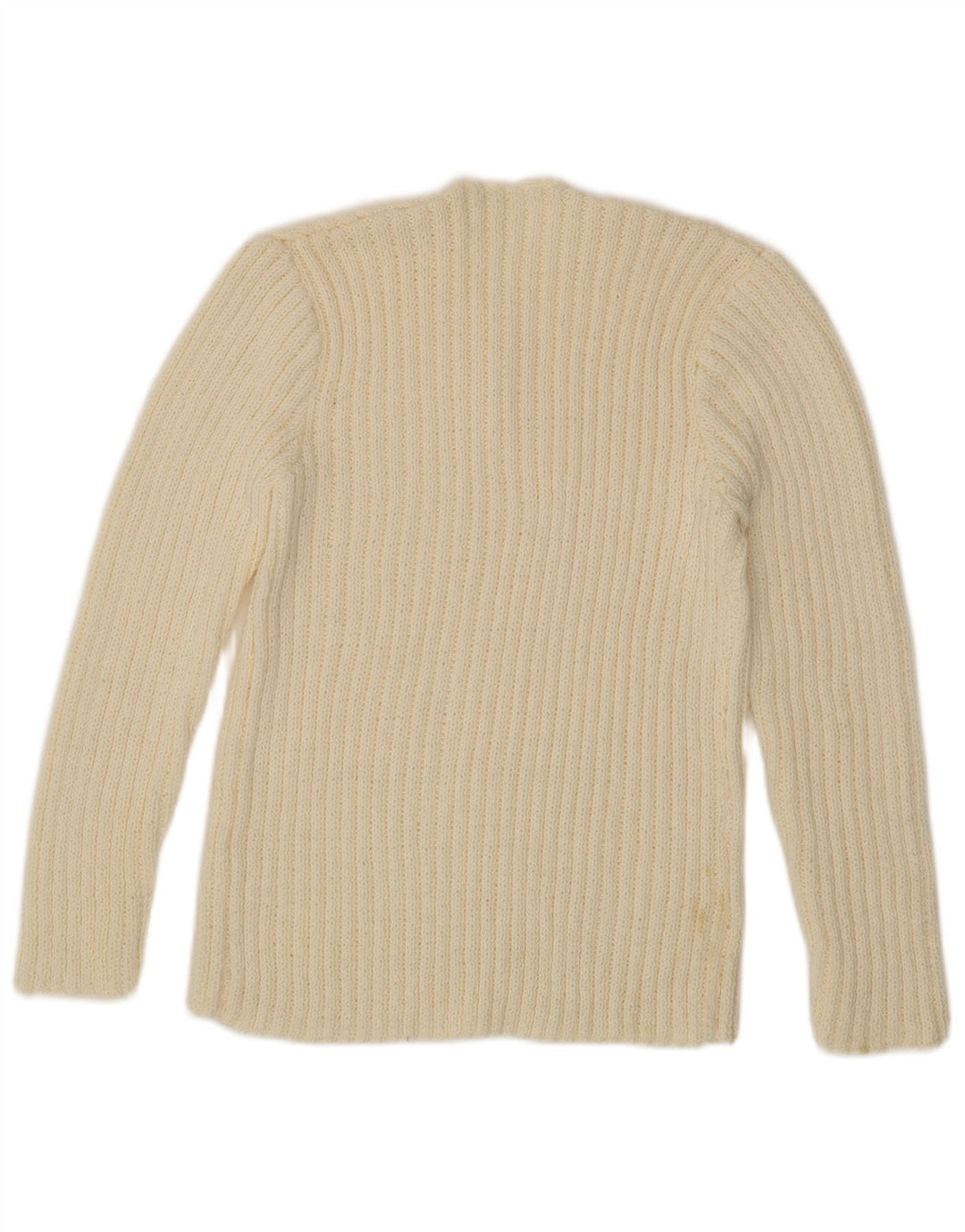 Suéter feminino VINTAGE com gola redonda e botão UK 12 médio off white